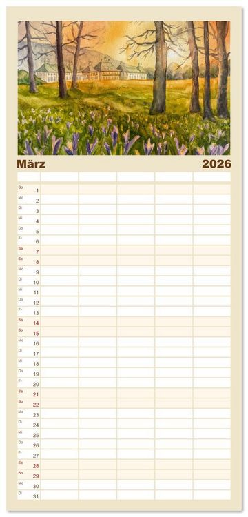 Produktbild: Familienplaner 2026 - Dresden und das Elbtal - Ein Aquarellkalender von Claudia Pinkau mit 5 Spalten (Wandkalender, 21 x 45 cm) CALVENDO