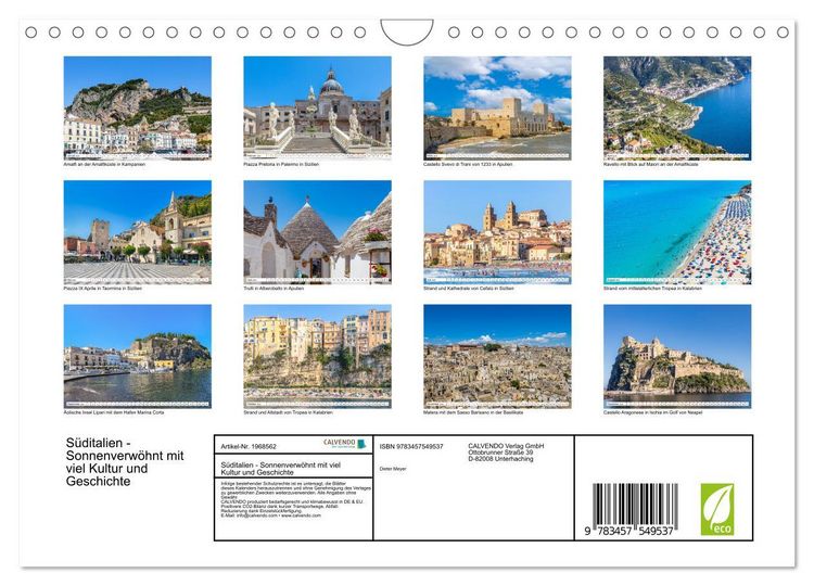 Produktbild: S&uuml;ditalien - Sonnenverw&ouml;hnt mit viel Kultur und Geschichte (Wandkalender 2026 DIN A4 quer), CALVENDO Monatskalender
