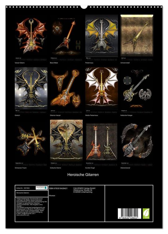 Produktbild: Heroische Gitarren (hochwertiger Premium Wandkalender 2026 DIN A2 hoch), Kunstdruck in Hochglanz