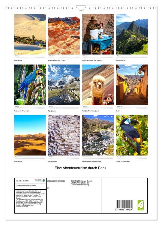 Produktbild: Eine Abenteuerreise durch Peru (Wandkalender 2026 DIN A3 hoch), CALVENDO Monatskalender