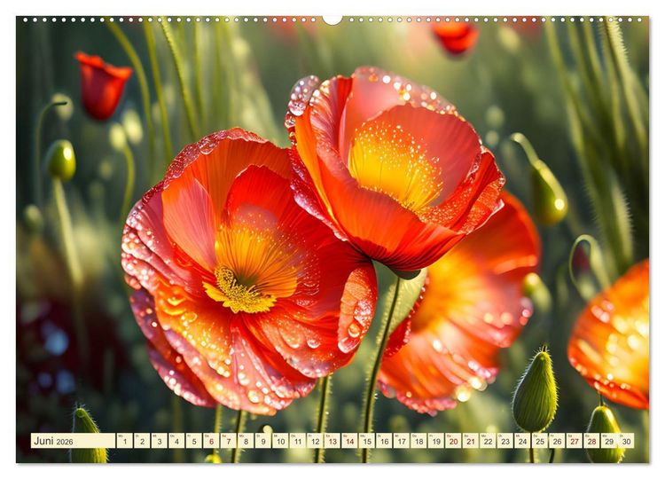 Produktbild: Lieblingsblumen mit goldenen Akzenten (hochwertiger Premium Wandkalender 2026 DIN A2 quer), Kunstdruck in Hochglanz
