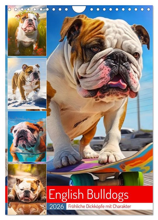 Produktbild: English Bulldogs. Fr&ouml;hliche Dickk&ouml;pfe mit Charakter (Wandkalender 2026 DIN A4 hoch), CALVENDO Monatskalender