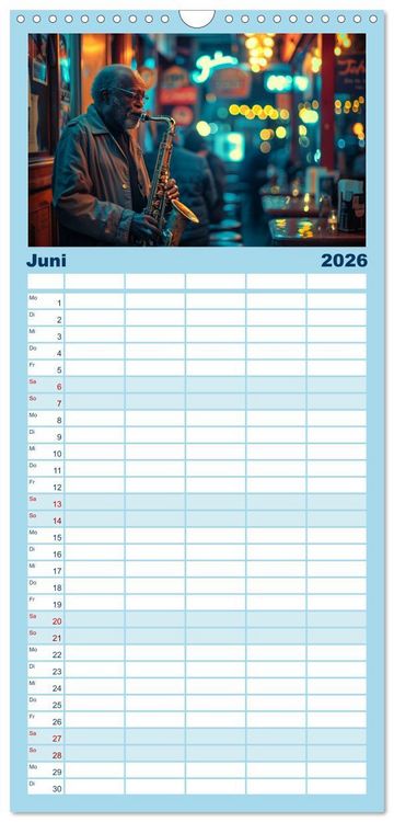 Produktbild: Familienplaner 2026 - Jazz Geschichten um Mitternacht mit 5 Spalten (Wandkalender, 21 x 45 cm) CALVENDO