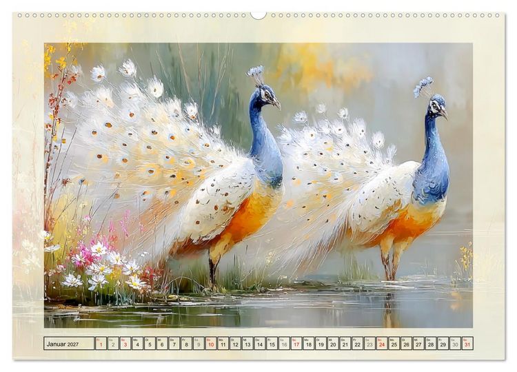 Produktbild: Pfaue. Elegante Zierv&ouml;gel im englischen Garten (hochwertiger Premium Wandkalender 2027 DIN A2 quer), Kunstdruck in Hochglanz