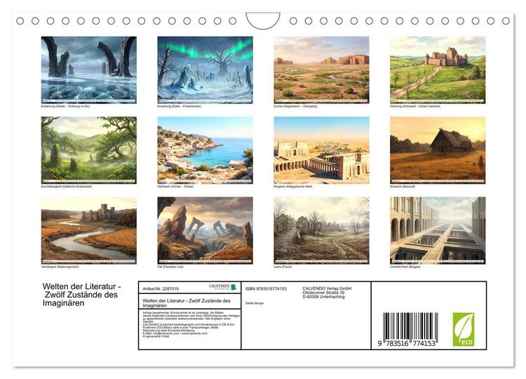 Produktbild: Welten der Literatur - Zw&ouml;lf Zust&auml;nde des Imagin&auml;ren (Wandkalender 2027 DIN A4 quer), CALVENDO Monatskalender