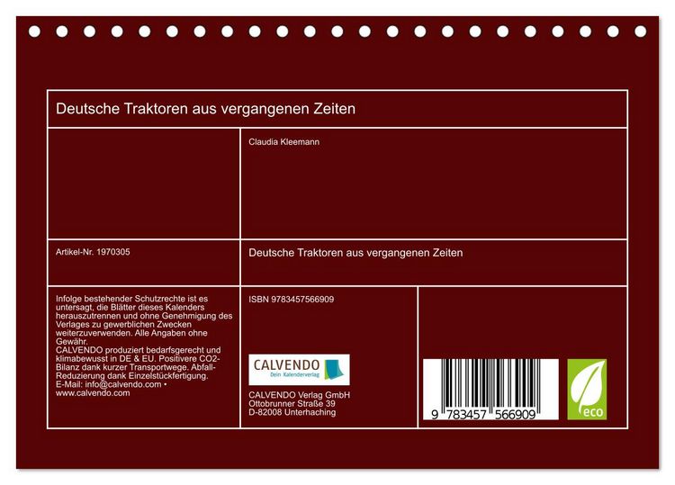 Produktbild: Deutsche Traktoren aus vergangenen Zeiten (Tischkalender 2026 DIN A5 quer), CALVENDO Monatskalender