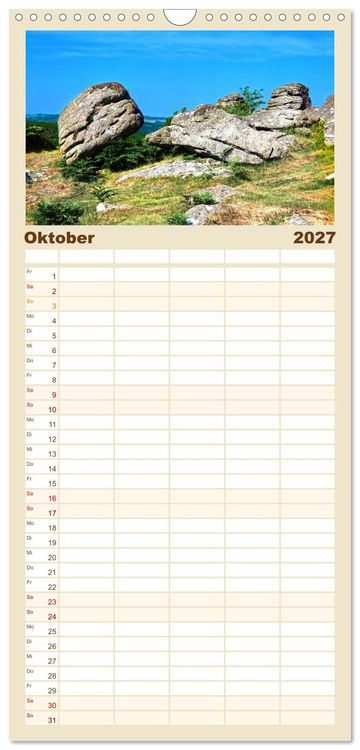 Produktbild: Familienplaner 2027 - S&uuml;dengland - Mystische Steinkreise und Dartmoor mit 5 Spalten (Wandkalender, 21 x 45 cm) CALVENDO