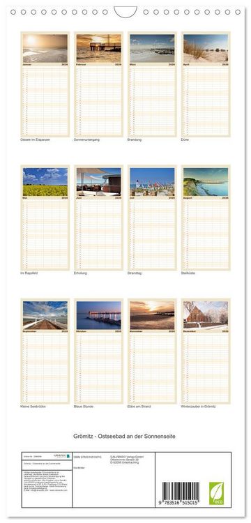 Produktbild: Familienplaner 2026 - Gr&ouml;mitz - Ostseebad an der Sonnenseite mit 5 Spalten (Wandkalender, 21 x 45 cm) CALVENDO
