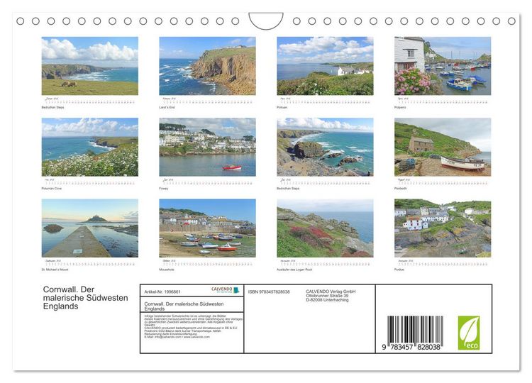 Produktbild: Cornwall. Der malerische S&uuml;dwesten Englands (Wandkalender 2026 DIN A4 quer), CALVENDO Monatskalender