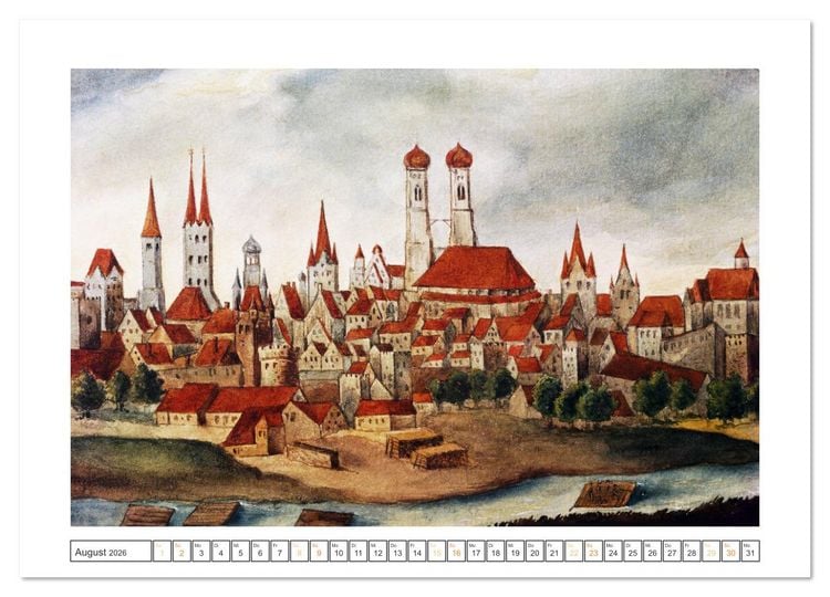 Produktbild: M&uuml;nchen: In alten Stichen und Zeichnungen (hochwertiger Premium Wandkalender 2026 DIN A2 quer), Kunstdruck in Hochglanz