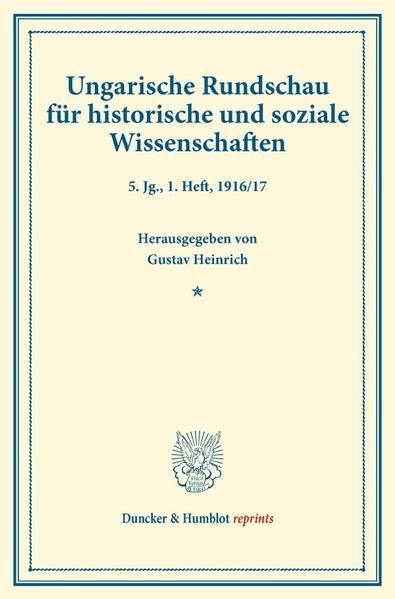 Produktbild: Ungarische Rundschau f&uuml;r historische und soziale Wissenschaften.