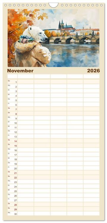 Produktbild: Familienplaner 2026 - Eisb&auml;r Eik auf Europareise mit 5 Spalten (Wandkalender, 21 x 45 cm) CALVENDO