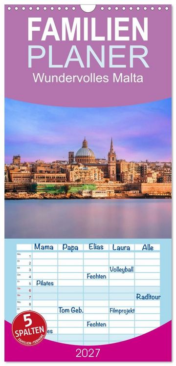Produktbild: Familienplaner 2027 - Wundervolles Malta mit 5 Spalten (Wandkalender, 21 x 45 cm) CALVENDO