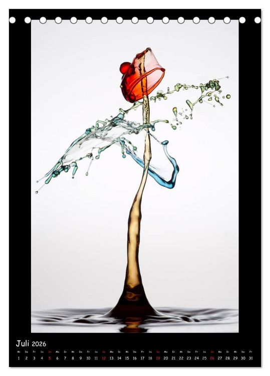 Produktbild: Au&szlig;ergew&ouml;hnliche Kunst - Wasser Tropfenfotografie (Tischkalender 2026 DIN A5 hoch), CALVENDO Monatskalender