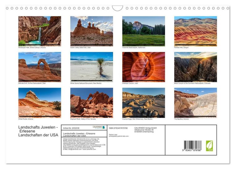 Produktbild: Landschafts Juwelen - Erlesene Landschaften der USA (Wandkalender 2026 DIN A3 quer), CALVENDO Monatskalender