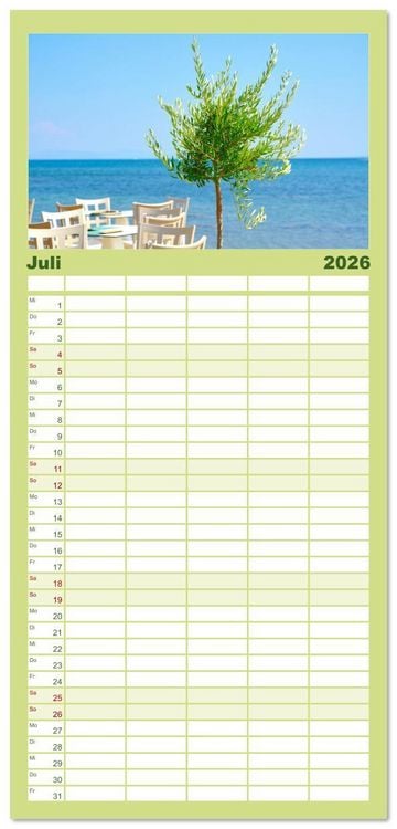Produktbild: Familienplaner 2026 - Mediterraner Zauber - Korfu in all seinen Facetten mit 5 Spalten (Wandkalender, 21 x 45 cm) CALVENDO