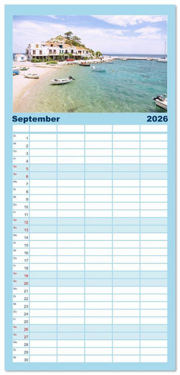 Produktbild: Familienplaner 2026 - Samos. Griechische Inselsch&ouml;nheit mit 5 Spalten (Wandkalender, 21 x 45 cm) CALVENDO
