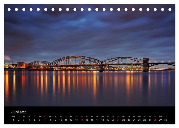 Produktbild: K&ouml;ln bei Nacht - dunkelbunte Stadt (Tischkalender 2026 DIN A5 quer), CALVENDO Monatskalender