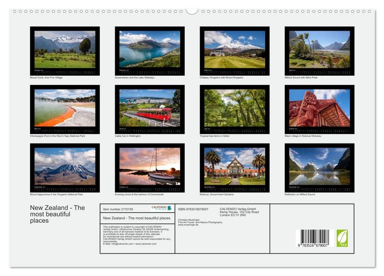 Produktbild: New Zealand - The most beautiful places (High Quality Premium Wall Calendar 2026 DIN A2 landscape),CALVENDO 12 Month Wall Calendar
