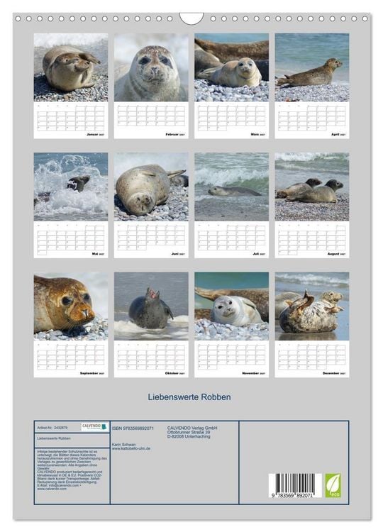 Produktbild: Liebenswerte Robben (Wandkalender 2027 DIN A3 hoch), CALVENDO Monatskalender