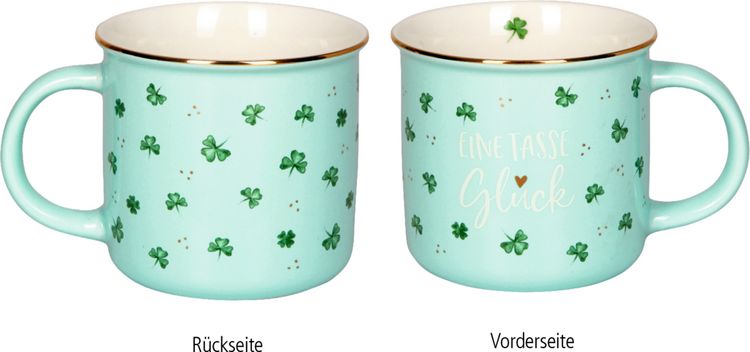 Produktbild: Porzellan-Tasse Gl&uuml;cksklee - Viel Gl&uuml;ck