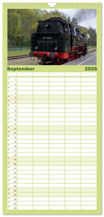 Produktbild: Familienplaner 2026 - Dampflok auf Usedom mit 5 Spalten (Wandkalender, 21 x 45 cm) CALVENDO