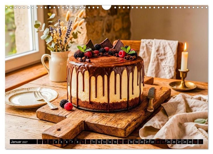 Produktbild: K&auml;sekuchen Kalender - K&ouml;stliche Dessertmomente (Wandkalender 2027 DIN A3 quer), CALVENDO Monatskalender
