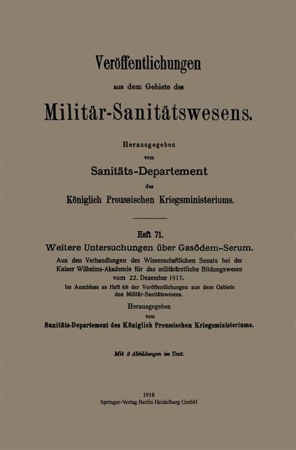 Produktbild: Weitere Untersuchungen &uuml;ber Gas&ouml;dem-Serum
