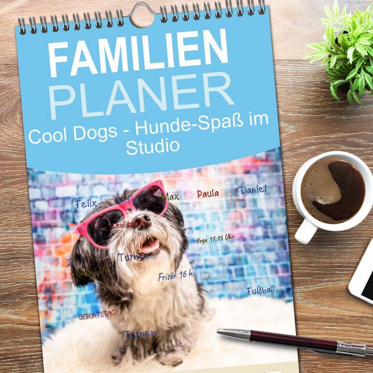Produktbild: Familienplaner 2026 - Cool Dogs - Hunde-Spa&szlig; im Studio mit 5 Spalten (Wandkalender, 21 x 45 cm) CALVENDO