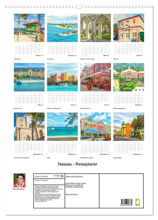 Produktbild: Nassau - Reiseplaner (Wandkalender 2026 DIN A2 hoch), CALVENDO Monatskalender