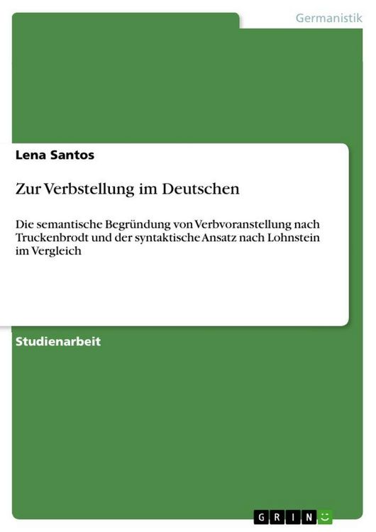 Produktbild: Zur Verbstellung im Deutschen
