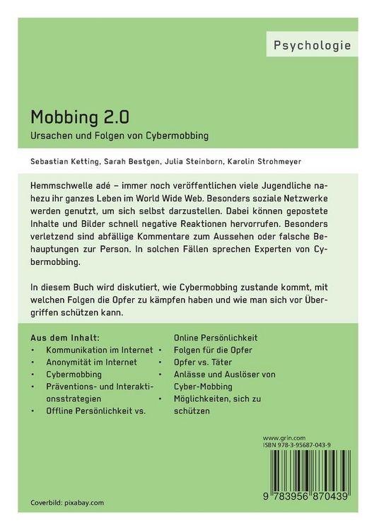 Produktbild: Mobbing 2.0. Ursachen und Folgen von Cybermobbing