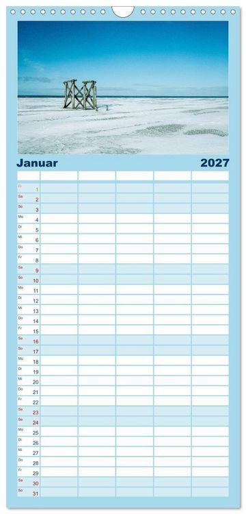 Produktbild: Familienplaner 2027 - Nordfriesland - weiter Horizont, faszinierende Natur, idyllische St&auml;dte mit 5 Spalten (Wandkalender, 21 x 45 cm) CALVENDO