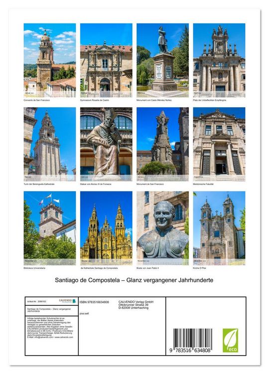 Produktbild: Santiago de Compostela &ndash; Glanz vergangener Jahrhunderte (Wandkalender 2026 DIN A4 hoch), CALVENDO Monatskalender