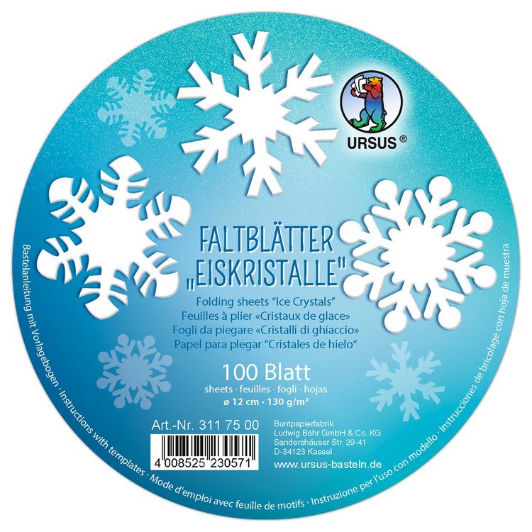 Produktbild: URSUS Tonzeichenpapier-Faltbl&auml;tter "Eiskristalle" (rund), &Oslash; 12 cm