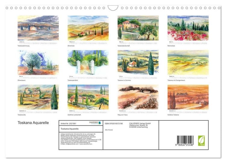 Produktbild: Toskana Aquarelle (Wandkalender 2026 DIN A3 quer), CALVENDO Monatskalender