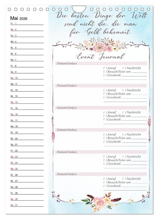Produktbild: Geburtstagsplaner Boho Blau - F&uuml;r Termine, Geschenke, Eventdetails & mehr (Wandkalender 2026 DIN A4 hoch), CALVENDO Monatskalender
