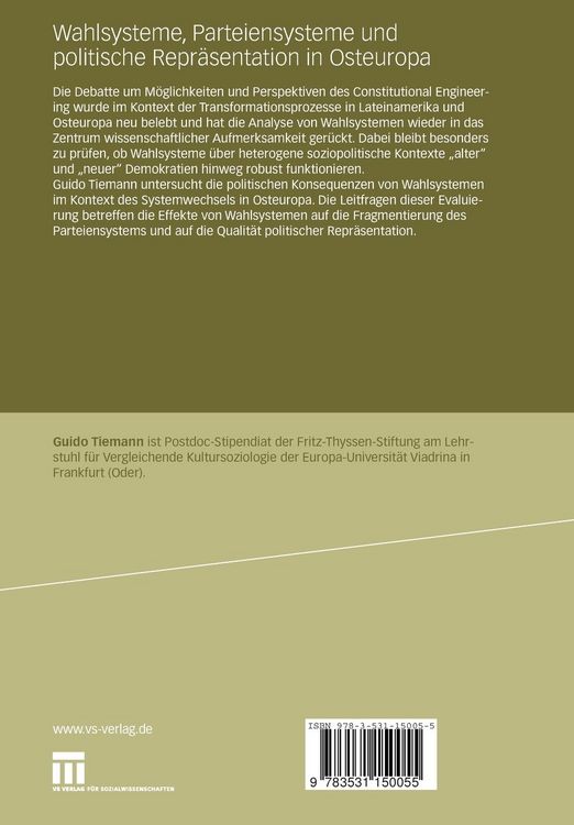 Produktbild: Wahlsysteme, Parteiensysteme und politische Repr&auml;sentation in Osteuropa