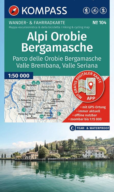 Produktbild: KOMPASS Wanderkarte 104 Alpi Orobie Bergamasche, Parco delle Orobie Bergamasche, Valle Brembana, Valle Seriana 1:50.000