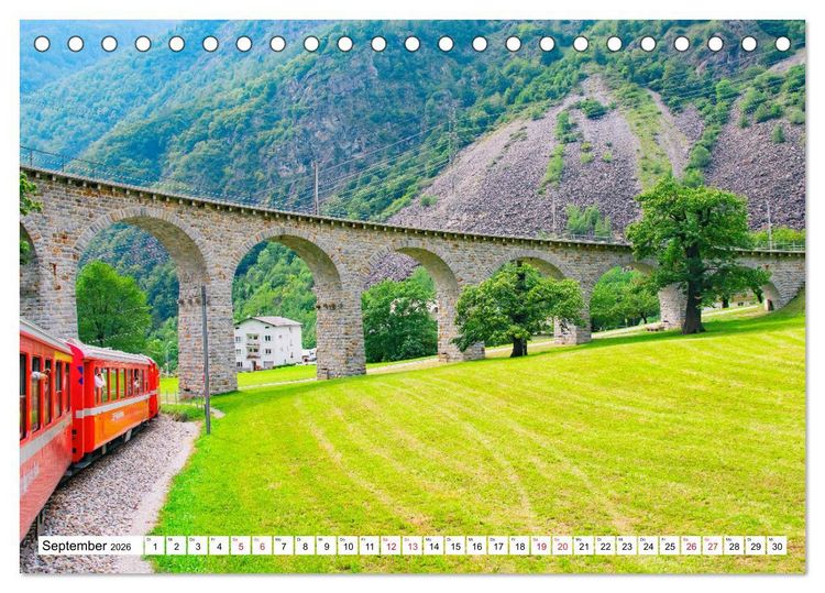 Produktbild: Rh&auml;tische Bahn - Fahrt durch die B&uuml;ndner Alpen (Tischkalender 2026 DIN A5 quer), CALVENDO Monatskalender