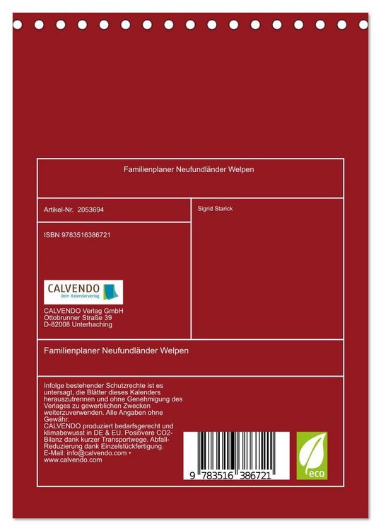 Produktbild: Familienplaner Neufundl&auml;nder Welpen (Tischkalender 2026 DIN A5 hoch), CALVENDO Monatskalender