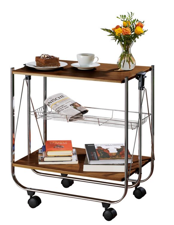 Produktbild: Servierwagen Mod. Dinett Deluxe Walnuss, zusammenklappbar