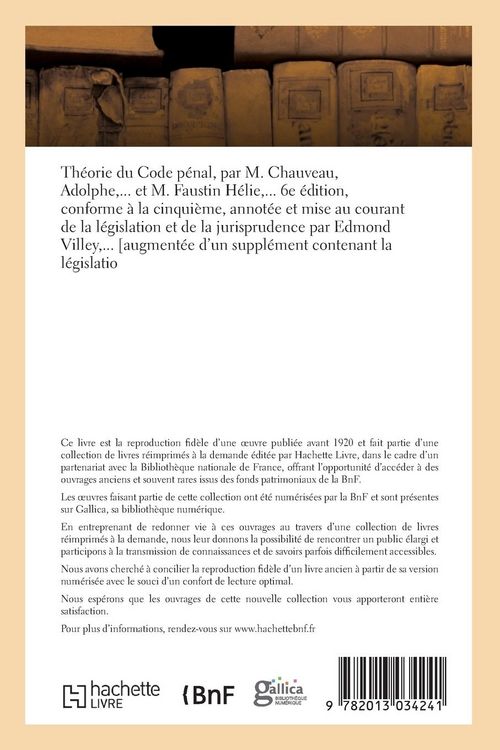 Produktbild: Th&eacute;orie Du Code P&eacute;nal, Annot&eacute;e Et Mise Au Courant de la L&eacute;gislation Et de la Jurisprudence