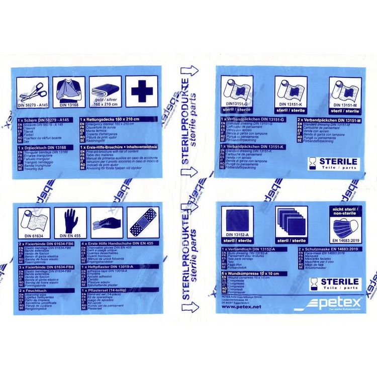 Produktbild: Petex 43939705 Plus blau DIN 13164:2022 inkl. Warnweste gelb EN 20471 Verbandtasche Inkl. Warnweste Pkw, Wohnmobile, Van, SUV