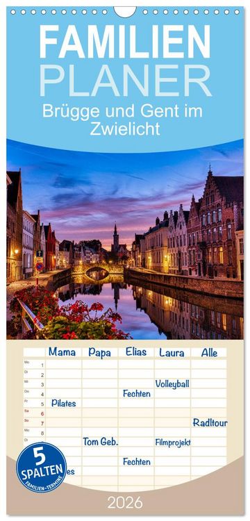 Produktbild: Familienplaner 2026 - Br&uuml;gge und Gent im Zwielicht mit 5 Spalten (Wandkalender, 21 x 45 cm) CALVENDO