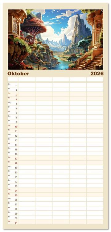 Produktbild: Familienplaner 2026 - Reise in einer M&auml;rchenwelt mit 5 Spalten (Wandkalender, 21 x 45 cm) CALVENDO