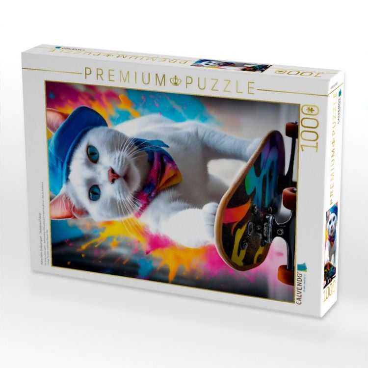 Produktbild: CALVENDO Puzzle Katze beim Outdoorsport - Skateboard fahren | 1000 Teile Lege-Gr&ouml;&szlig;e 64x48cm Foto-Puzzle f&uuml;r gl&uuml;ckliche Stunden