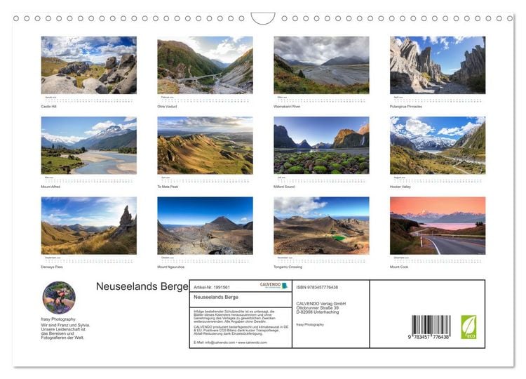 Produktbild: Neuseelands Berge (Wandkalender 2026 DIN A3 quer), CALVENDO Monatskalender