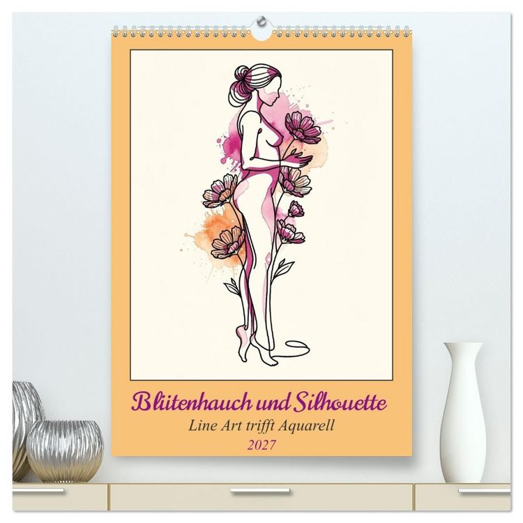 Produktbild: Bl&uuml;tenhauch und Silhouette - Line Art trifft Aquarell (hochwertiger Premium Wandkalender 2027 DIN A2 hoch), Kunstdruck in Hochglanz