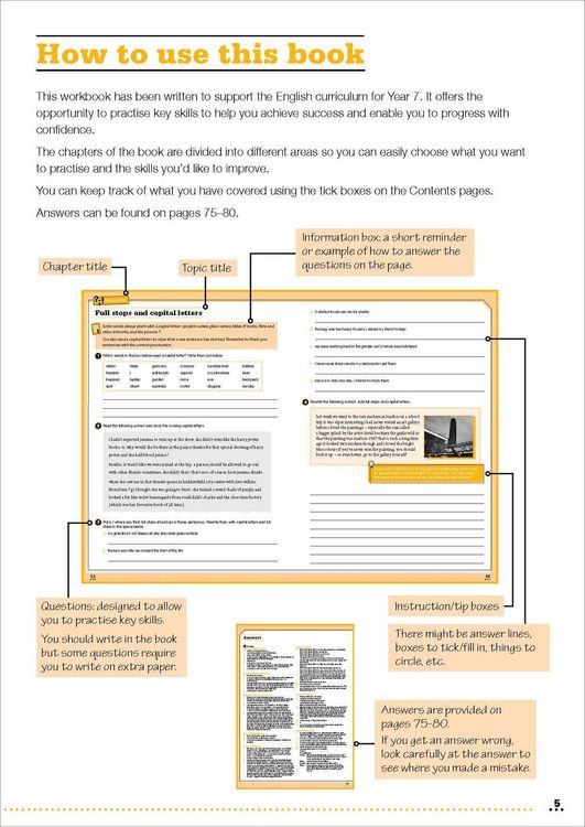 Produktbild: KS3 Year 7 English Targeted Practice Workbook with answers.